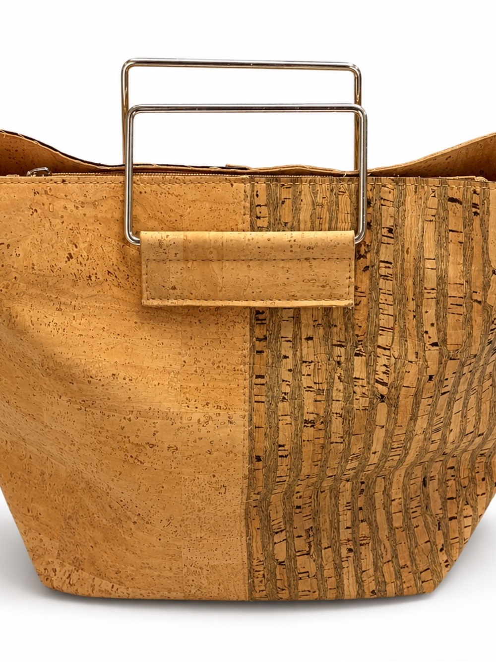 Handmade Portuguese Cork Tote – Architectural Metal Handles – Sustainable